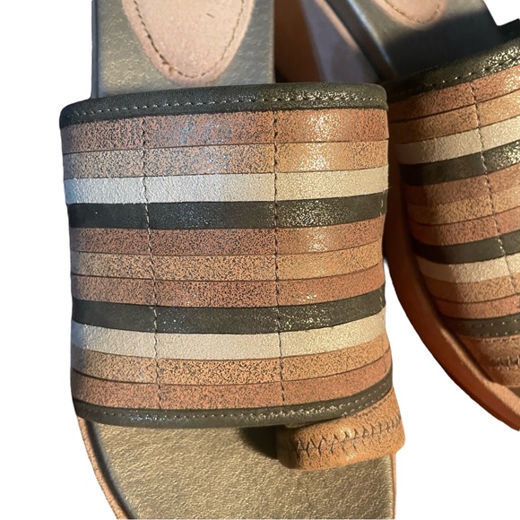 Luca Lenore Leather Platform Wedge Sandal Slide Striped Vamp Women’s Sz 7.5 - Picture 7 of 13